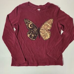 Old Navy Girl's Maroon Celestial Butterfly Long Sleeve Tee Size: 14/16